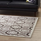 Modway - Kalinda Treillis rustiques vintage marocains Tapis de comédie 8 pi l x 10 pi L - Brun, beige et ivoire-Dessous en caoutchouc de prise