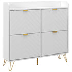 HOMCOM - Armoire à chaussures mince avec 4 tiroirs rabattables et étagères réglables - blanc-Peut contenir jusqu'à 16 paires de chaussures, taille maximale CA 10 