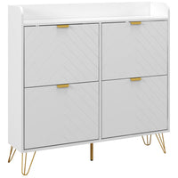 HOMCOM - Armoire à chaussures mince avec 4 tiroirs rabattables et étagères réglables - blanc-Peut contenir jusqu'à 16 paires de chaussures, taille maximale CA 10 