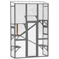 PawHut - Enclos extérieur pour chat avec 6 plateformes de saut - gris - 63,8 po L x 24,2 po l x 99,2 po H-Agrandit l’espace extérieur pour que les chats explorent la nature en toute sécurité 