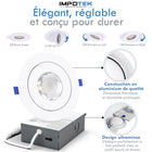 Impotek - Luminaire encastré orientable DEL 4 po 9W 5CCT gradable – Paquet de 6-Luminosité exceptionnelle et gradation réglable - Illuminez votre espace avec le summum de la technologie LED. Notre lumière de plafond encastrée offre des lumens supérieurs pour une luminosité inégalée tout en maintenant une efficacité énergétique de seulement 9 watts pour 800 lumens. Profitez d’une gradation fluide de 5 % à 100 %, garantissant une compatibilité avec une large gamme de gradateurs sur le marché. Veuillez noter q