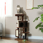 PawHut - Arbre à chat 41 po avec poteaux à griffer, lit, condo - brun-Le revêtement en peluche douce offre un confort douillet aux chats 