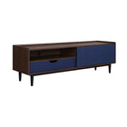 Manhattan Comfort - Meuble TV Duane 59,25 po style Mid-Century Modern - Brun Foncé et Bleu Marine-Garantie limitée du fabricant de 30 jours