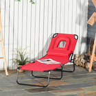 Outsunny - Chaise longue d’extérieur réglable avec ouverture pour le visage et coussin - rouge-L’ouverture pour le visage permet de s’allonger confortablement sur le ventre lors du bain de soleil