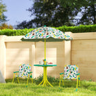 Qaba - Ensemble de table de pique-nique et chaises pour enfants avec 2 chaises pliantes et parasol amovible - vert-La configuration avec deux chaises encourage naturellement le partage et les compétences sociales chez les enfants 