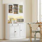 HOMCOM - Armoire de cuisine avec éclairage LED et buffet de rangement - blanc-Trois armoires à 2 niveaux et une armoire à 3 niveaux, trois étagères ouvertes et un large plan de travail pour un accès facile 