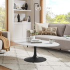 Modway - Lippa Ovale de 48 po Bois Table basse - Noir Blanc-Socle métallique résistant aux éclats