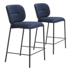 Zuo - Plat Tabouret de comptoir - Blue - Ensemble de 2-Tissu en velours doux et lisse