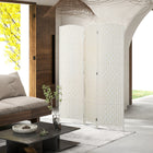 HOMCOM - Cloison de séparation autoportante à 3 panneaux tissée à la main pour bureau à domicile - blanc-Bois de peuplier massif avec motifs de ferme en forme de X pour plus de solidité et une ambiance rustique 
