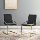 Modway - Pitch Performance Velvet Fauteuil à manger Ensemble de 2 - Or Noir-Acier inoxydable doré