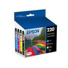 Epson - Cartouches d'encre noire et couleurs 220, C/M/J/K paq./4  (T220120-BCS)-Obtenez une capacité de rendement standard par cartouche d'encre tout en réalisant des économies