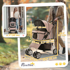 PawHut - Poussette pour chien à 4 roues, transporteur pliable pour chien et chat avec auvent pare-soleil, frein, laisse de sécurité, porte-gobelet, brun-Laisse de sécurité à l'intérieur pour garder votre animal bien attaché 