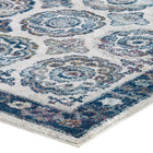 Modway - Entourage Treillis marocain floral vieilli d’Odile Tapis de comédie 8 pi l x 10 pi L - Ivoire et bleu-Polypropylène 100% Frise