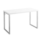 Monarch Specialties - 7154 Bureau 48 po L - Blanc/Metal Argent-Bureau d'ordinateur contemporain de 48 pouces de long avec un plateau spacieux et élégant en stratifié blanc, soutenu par un cadre moderne en métal gris pour travailler sur votre ordinateur portable, écrire ou étudier.