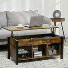 HOMCOM - Table basse relevable avec rangement - brun rustique-Trois étagères ouvertes en forme de cube offrent un espace supplémentaire pour le rangement et l’exposition