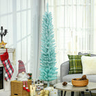 HOMCOM - Arbre de Noël artificiel fin de 6pi - bleu dégradé-La forme crayon ne prend pas beaucoup de place au sol ou sur la table, convient aux petites pièces ou à un deuxième sapin de Noël dans une entrée 