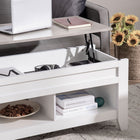 HOMCOM - Table basse relevable avec rangement caché et étagères ouvertes - blanc-Le design rectangulaire s’adapte à tous les styles de décoration dans votre maison ou lieu de travail