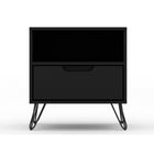 Manhattan Comfort - Rockefeller Table de Nuit 1 Tiroir 20,08" Style Mid-Century Modern - Noir - Lot de 2-Capacité de 5 kg par étagère et tiroir
