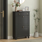 HOMCOM - Armoire à chaussures étroite avec 2 tiroirs basculants pour rangement - noir-Deux tiroirs basculants peuvent contenir jusqu'à 8 paires de chaussures