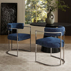 Modway - Huron Dos courbé Tissu et métal Chaise d’accent pour salle à manger - Marine d’argent-Glissières de plancher ajustables non marquées