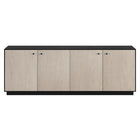 Hudson&Canal - Meuble TV rectangulaire Lillian pour téléviseurs jusqu'à 75 pouces, finition noir veiné/blanc aulne-Ce meuble comporte quatre portes avec placards fermés et deux étagères réglables offrant un espace de rangement généreux
