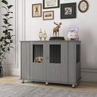 PawHut - Meuble caisse pour chien - table d’appoint niche pour très grands chiens - gris-Patins de pieds réglables pour maintenir l'équilibre 