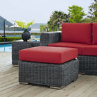 Modway - Summon Terrasse extérieure Ottoman Sunbrella in Toile Rouge-Tissage rond en rotin synthétique
