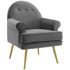 Modway - Revive Accent de boutons touffés Performance Velvet Fauteuil - Gris-Rembourrage en velours polyester Performance