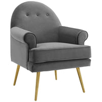 Modway - Revive Accent de boutons touffés Performance Velvet Fauteuil - Gris-Rembourrage en velours polyester Performance
