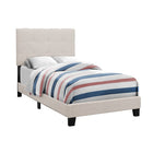 Monarch Specialties - 5921T Lit Simple - Tissus Beige-Cadre de lit plate-forme tendance et chic taille jumelle, au design transitionnel, revêtu d'un tissu beige lin au toucher doux, pour une chambre à coucher à la mode