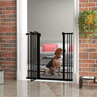 PawHut - Barrière pour Animaux 29"-39" avec Porte à Pression pour Chiens - Noir-Système de double verrouillage pour une sécurité renforcée