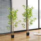 HOMCOM - Arbre de bambou artificiel 6 pi pour décoration intérieure de la maison - vert - lot de 2-Pots de pépinière solides offrant une base stable 