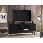 Manhattan Comfort - Meuble TV Bradley 62,99 po style Mid-Century Modern - Noir-Comprend 2 étagères ouvertes et 2 grands compartiments de rangement fermés