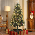 HOMCOM - Sapin de Noël artificiel pré-éclairé de 6' avec LED et décorations-Décoré d'un ruban MERRY CHRISTMAS, d'une étoile, de pommes de pin et de boules décoratives 