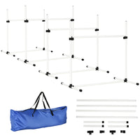 PawHut - Ensemble de 4 équipements d'agilité pour dressage de chien avec sac de transport, blanc-Ensemble de 4 sauts à barre permet à vous et à votre chien de pratiquer des exercices simples et avancés 