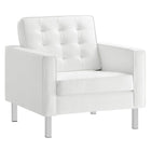 Modway - Loft Touffe Cuir végane Fauteuil - Blanc argenté-Fauteuil de salon du milieu du siècle