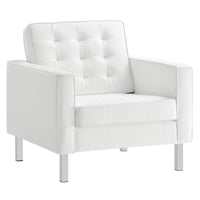 Modway - Loft Touffe Cuir végane Fauteuil - Blanc argenté-Fauteuil de salon du milieu du siècle