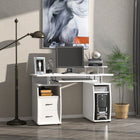 HOMCOM - Bureau d'ordinateur avec plateau pour clavier - 47,2 po L x 21,7 po l x 33,5 po H - blanc-Un support pour imprimante, un support pour unité centrale, un plateau pour clavier et une étagère coulissante pour scanner permettent de garder vos fournitures de bureau organisées