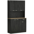 HOMCOM - Buffet moderne 71 po avec huche, rangement, tiroir et support pour micro-ondes - noir-Les armoires à portes et le tiroir permettent de ranger la vaisselle, les casseroles et poêles, ainsi que les produits secs 
