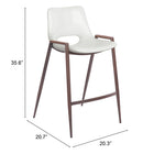 Zuo - Desi Tabouret de comptoir - Blanc/Noyer - Ensemble de 2-8