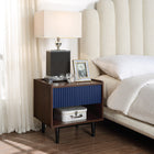 Manhattan Comfort - Ensemble de 2 tables Duane style milieu du siècle : table d’appoint et table basse - brun foncé et bleu marine-Table d’appoint : comprend 1 tiroir à extension totale et 1 étagère ouverte fine
