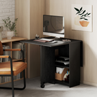 HOMCOM - Table à manger pliante à abattant avec tiroir et étagères de rangement pour 4-6 personnes - noir-La surface recouverte de mélamine est facile à nettoyer 