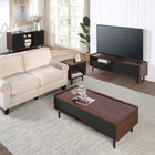 Manhattan Comfort - Ensemble de 4 : meuble TV, buffet, table basse et table d’appoint Duane style milieu du siècle, brun foncé et noir-Tiroirs à extension totale et portes coulissantes