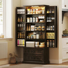 HOMCOM - Armoire de cuisine 72 po avec lumière LED et étagères de porte - brun-Les étagères réglables à trois niveaux offrent un espace de rangement personnalisable pour des articles de différentes tailles 