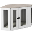 PawHut - Meuble caisse pour chien - design d’angle 41 po avec coussin pour chiens taille M-Fonctionne comme une cage pour chien ou une table d'appoint 