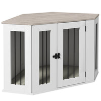 PawHut - Meuble caisse pour chien - design d’angle 41 po avec coussin pour chiens taille M-Fonctionne comme une cage pour chien ou une table d'appoint 