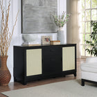 Manhattan Comfort - Buffet bas Sheridan 150 cm style mid-century moderne - Noir-Matériau de canne en PVC de haute qualité avec cadre en MDF finition mélaminée