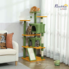 PawHut - Arbre à chat 54 po H, avec deux niches pour chats - vert-Comprend des poteaux à griffer et une rampe pour satisfaire les instincts naturels de griffade 