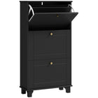 HOMCOM - Armoire à chaussures moderne avec 3 tiroirs basculants pour 12 paires - noir-Style moderne, finition couleur unie et poignées dorées pour un attrait esthétique accru 