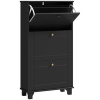 HOMCOM - Armoire à chaussures moderne avec 3 tiroirs basculants pour 12 paires - noir-Style moderne, finition couleur unie et poignées dorées pour un attrait esthétique accru 